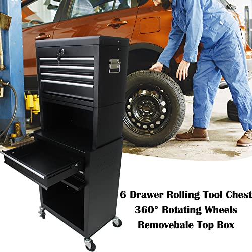 Nifoti 6 Drawers Rolling Tool Box Organizer,2 Tier High Capacity Tool Chest With Wheels,Lockable Rolling Tool Chest With 2 Cabinet,Detachable Tool Box Workshop Storage Cabinet(2 Tier-6 Drawers(Black)) #TOP4