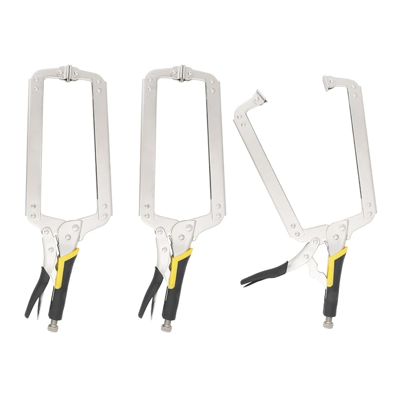 Alicate de Pressão Tipo C GENHAKON com Mandíbula Ajustável, 45,7 cm, Cabo Amarelo e Preto, Kit com 3 Peças