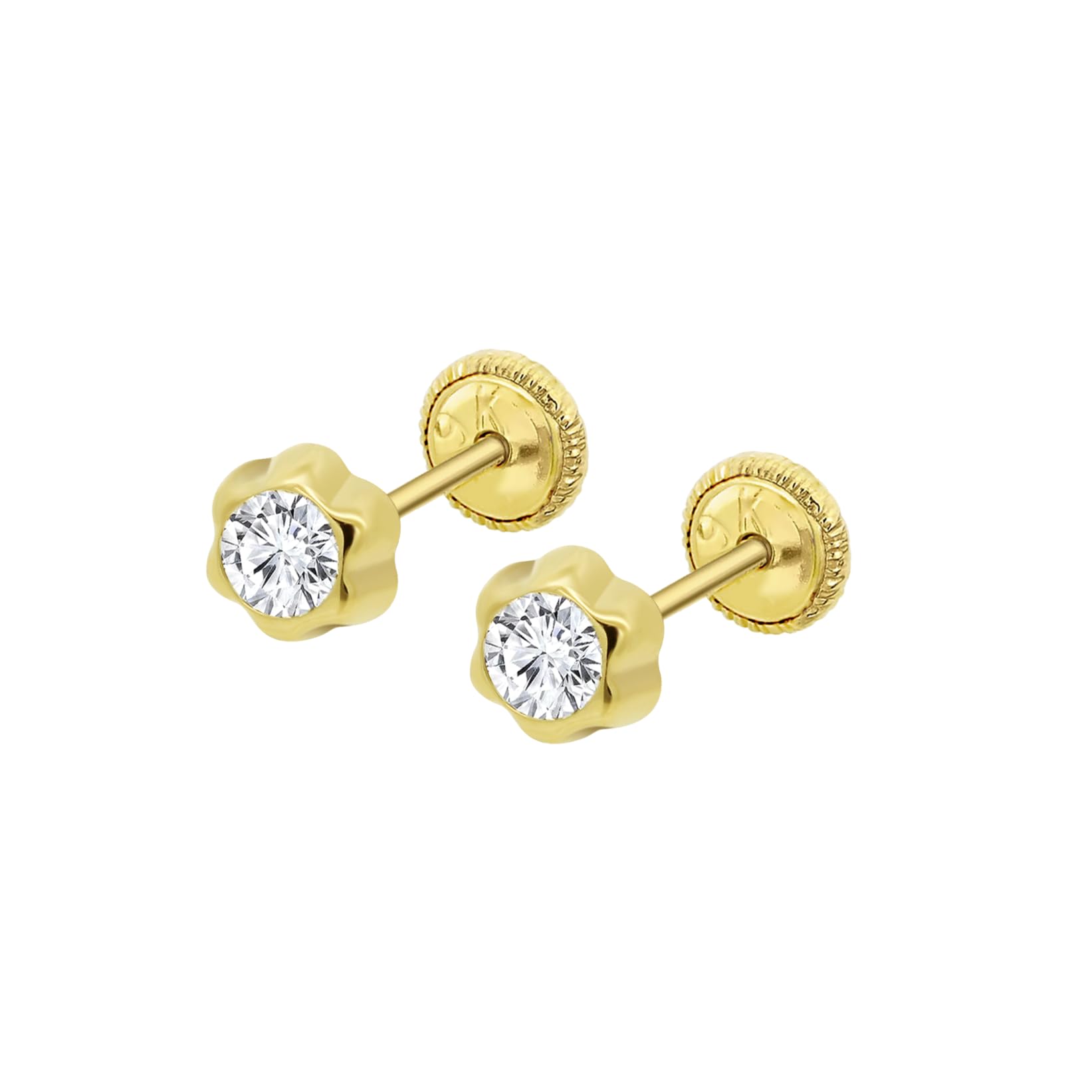 TIME ROAD Pendientes Bebé Niña de Oro 9K HIN00267/4 | Pendientes de Flor 4 mm, Infantil 3, 6, 12 a 24 meses, Ideal como Regalo de Nacimiento, Bautizo o Cumpleaños