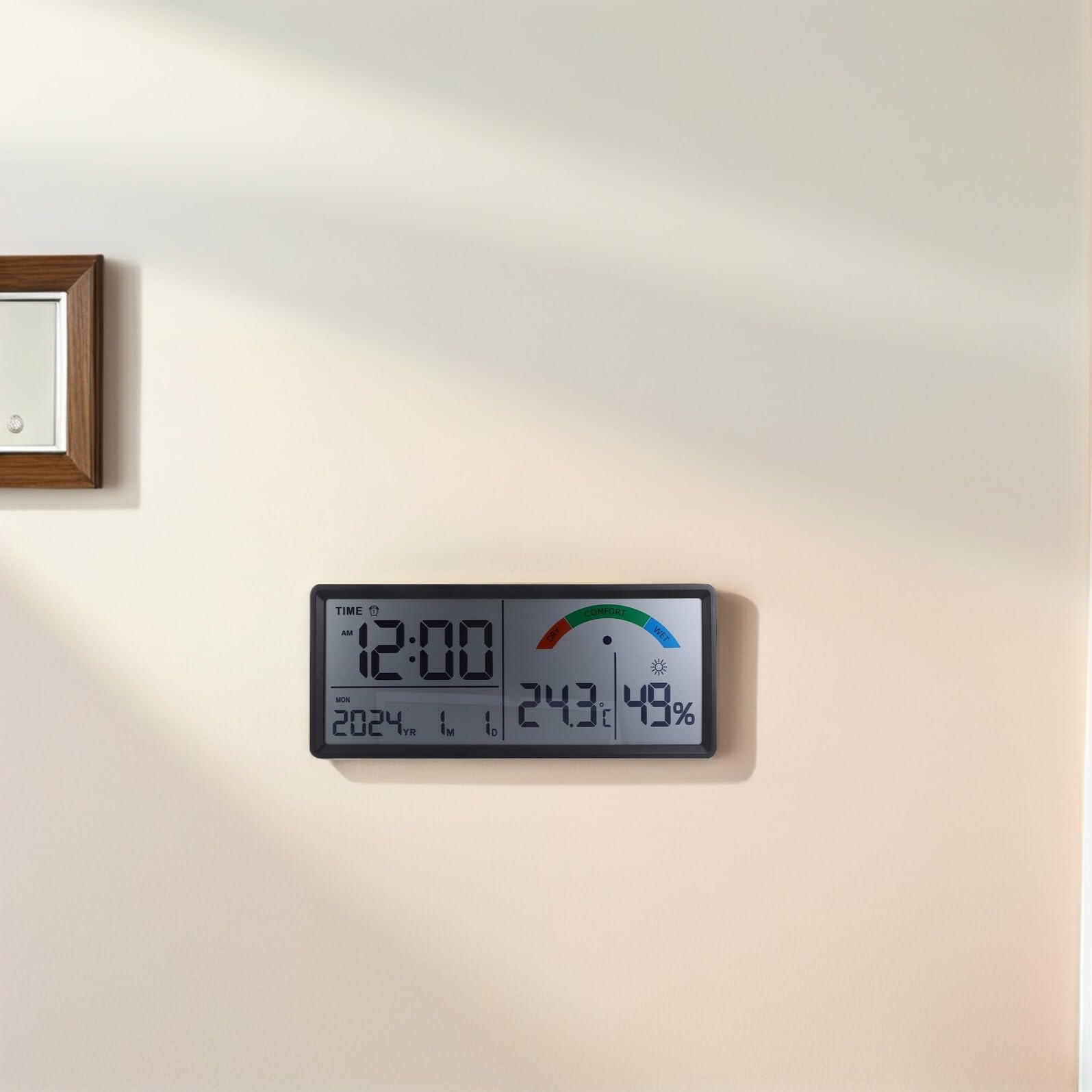 Tofficu Reloj de Pared Digital LCD Grande 14 Pulgadas con Termohigrómetro Integrado, Indicador de Temperatura y Humedad, Multifuncional con Calendario y Alarma, Adecuado para Dormitorio