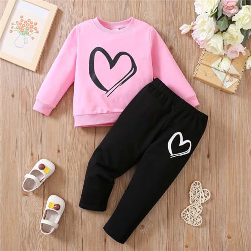 Toddler Kids Girls 2-Piece Outfits Heart Sweatshirt Jogger Set outfits Soft Cute Sweater Sweatpants Fall Winter Clothes2