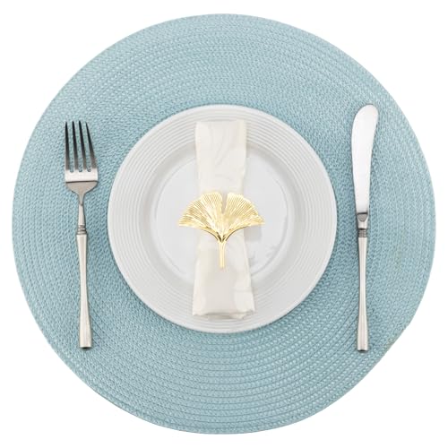 Winknowl 15 Inch Round Braided Placemats Set of 4, Washable Cotton Polyester Table Mats, Heat Resistant Non-Slip Place Mats for Kitchen Dining Table Decor (Light Blue,4pcs)