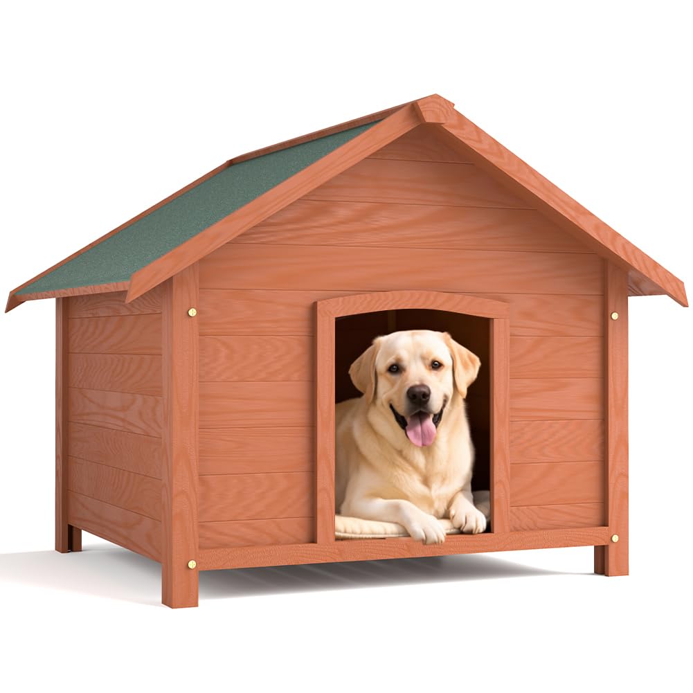BAKAJI Cuccia per Animali Domestici in Legno, Casetta per Cani e Gatti con Tetto Spiovente Apribile, Casa da Esterno e Interno Resistente Intemperie e Agenti Atmosferici, Tettoia Asfaltata, 89x84x76cm