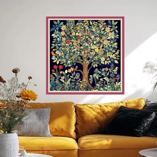 Image of Fanxvivy Stamped Cross Stitch Kits for Beginners Full Range of Cross Stitching Preprinted Embroidery Kits for Adults, 11CT Embroidery Pattern Needlepoint Kits-Tree of Life Bird 18x18 inch