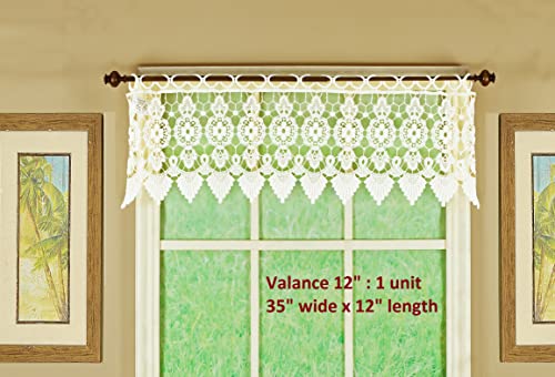 Today's Curtain Medallion Macramé Valance 12",Ecru,35W X 12L #TOP1