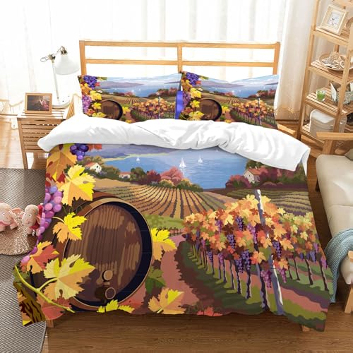 NIOYNJIS Ropa de Cama. Cubierta de Gran Comodidad,Hecha de algodón 100% Suave y Delicado,Muy amigable con la Piel,Bodega, Paisaje Rural Viñedo Agricultura Temporada de Vino Uvas,200x228cm