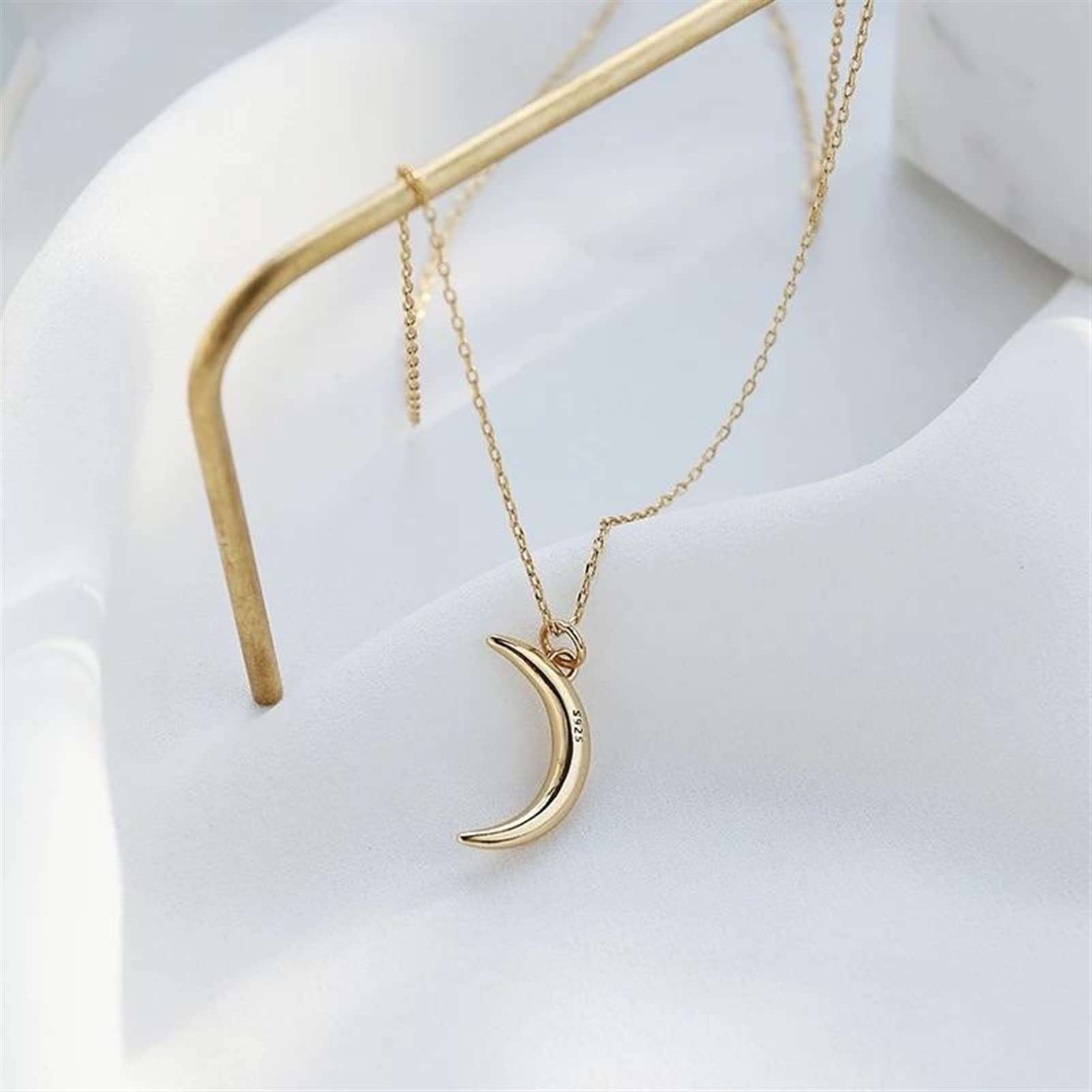 Collane Monili da Donna Monili di Moda 925 Sterling Sterling Silver Forme della Luna Collana Signore Elegante Collana di Moda Collana da Donna (Length : 45cm)