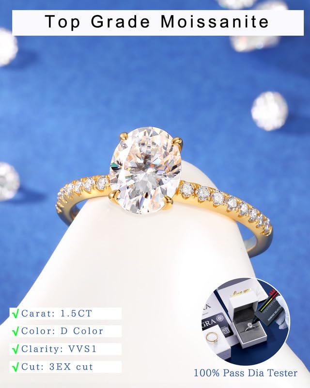 1.5 2 Carat Radiant Cut Moissanite Rings for Women Halo 18K Yellow Gold Plated S925 Sterling Silver D Color VVS1 Clarity Lab Diamond Rings for Women Radiant Cut Engagement Rings2