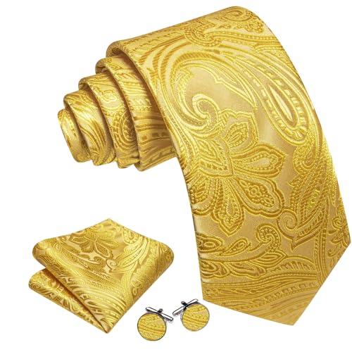 Image of Barry.Wang Men Tie Set Paisley Silk Necktie Pocket Square Cufflinks Formal Wedding Business Party