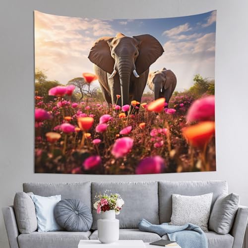 Tapiz para colgar en la pared DUWAA de flores y elefantes para decoración de sala