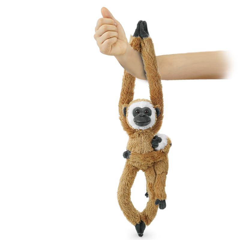 Hideekoog 2pcs Monkey Hanging Stuffed Animal Mother with Baby Hangs Plush Toys, Hooks and Stuffed Animals with Rings for Kids, Gifts for Boys and Girls (Brown