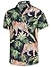 KYKU Tiger Button Up Shirt Hawaiian Tee Shirts for Men with Pockets, Green Palm Leaves, XL