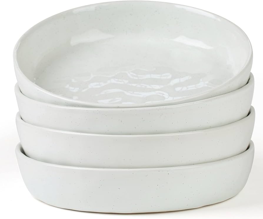 famiware Mars 4 Pieces Pasta Bowls Set, 8.5 inch Salad Bowls, Large Capacity, Bowl Sets with Brown Speckled, Microwave & Dishwasher Safe, White