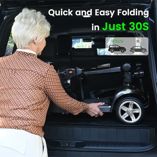 Image of 4 Wheel Mobility Scooters for Seniors - Up to 45 Miles Range,Folding Powered Mobility Scooter Device w /600WH Battery,Only 58 lb Weight, Dual Basket, 300 lb Capacity, Compact