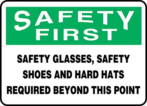 Plaque de sécurité pour zone de chantier exigeant casques et chaussures de protection 10x14"