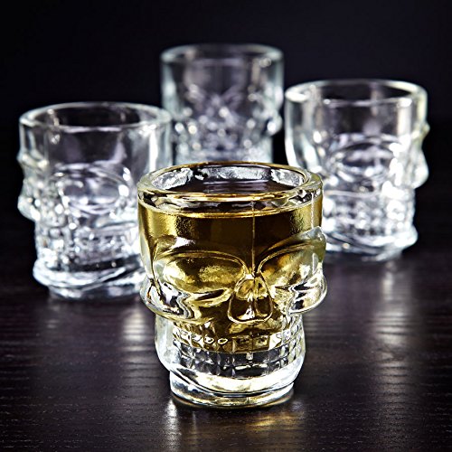 Circleware Skull Face Heavy Base Whiskey Shot Glasses, Set Of 6 Party Home Entertainment Dining Beverage Drinking Glassware For Brandy, Liquor, Bar Decor, Jello Cups, 1.7 Oz, Fun Shooters, 1.75 Oz, #TOP6