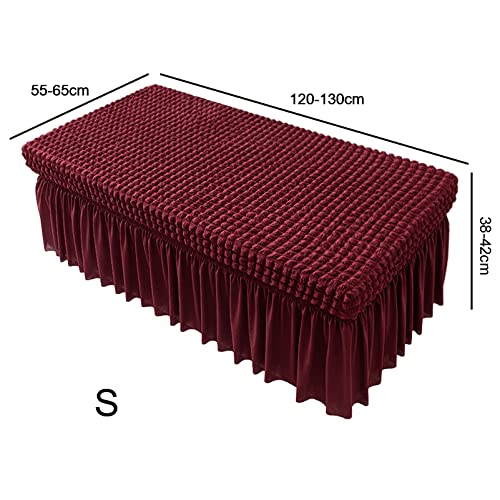 rismart Rectangle Polyester Elastic Coffee Table Cloth Cover Skirt Stain Resistant Tablecloths with Lace Edge Burgundy,S - Image 2