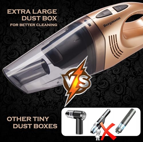 Image of Bergmann Hurricane Gold Car Vacuum Cleaner 12V DC | with BLDC Motor | 150W 100% Copper Motor | Crazy Suction Power Upto 14 kpa ! | Dual Filter | 4 Attachments + Storage Bag | Luxury Gold