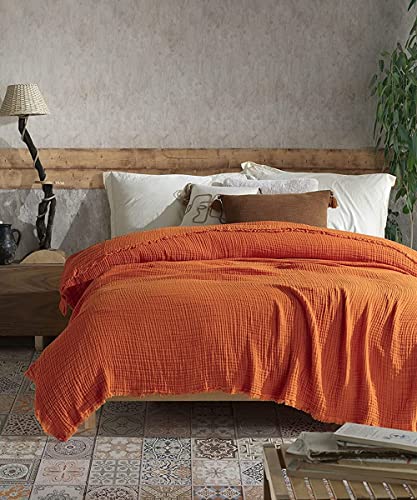 BOHORIA® Colcha de muselina "Pure" extra grande, 200 x 250 cm, 100 % algodón, para sofá, sillón y cama, manta de sofá (200 x 250 cm, color naranja puro) Cover