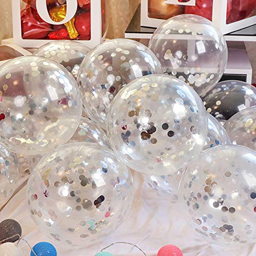 Image of Party Balloons 12inch 50 Pcs Latex Confetti Balloons Birthday Balloons Party Decoration Wedding Baby Shower Christmas Party-Confetti Silver