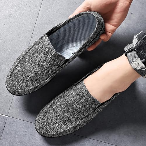 MILDSEVEN Men's Casual Linen Shoes, Fashion Simplicity Breathable Canvas Shoes, Comfortable Retro Loafers,40,Black3