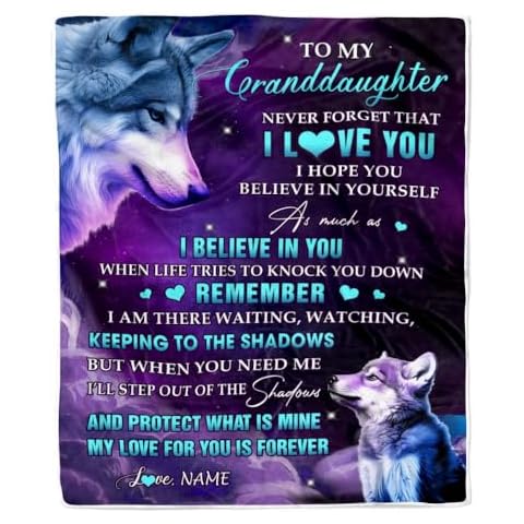 CenturyTee Personalized to My Granddaughter Blanket from Grandma Grandpa Wolf Moon My Love for You is Forever Granddaughter Birthday Christmas Customized Fleece Blanket (60 x 80 in Adult Size) Cover