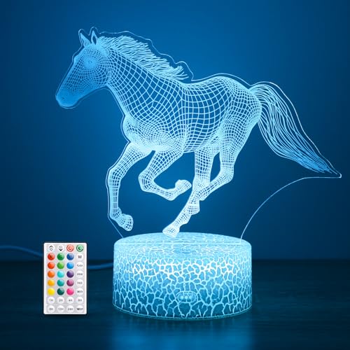 Hoofun Pferd Nachtlicht, 3D Illusion Lampe mit 16 Farben, Timer,...