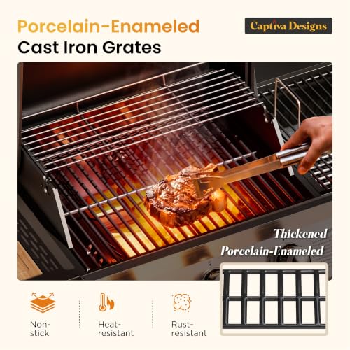 Image of Captiva Designs 3 Burner Gas Charcoal Combo Grill with Offset Smoker, Black