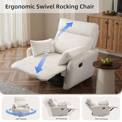 Sillón reclinable giratorio pana Beige miniatura 3