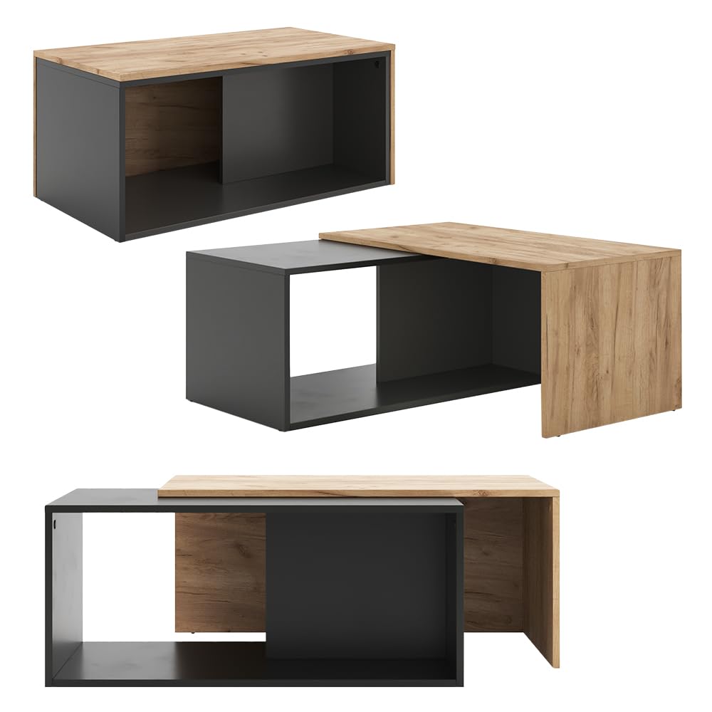 Vicco Mesa de Centro Paul, Antracita/Roble Dorado, 90 x 48 cm | con tablero giratorio y superficie de almacenamiento adicional