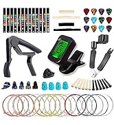 60PCS Acoustic Guitar Accessories Kit Including Guitar Strings, Tuner, Capo, 3-in-1 Restring Tool...