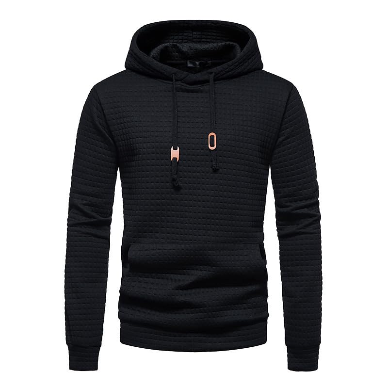 Men's Pullover Hoodies Casual Long Sleeve Hooded Sweatshirts Waffle Drawstring Hoodie with Pockets2