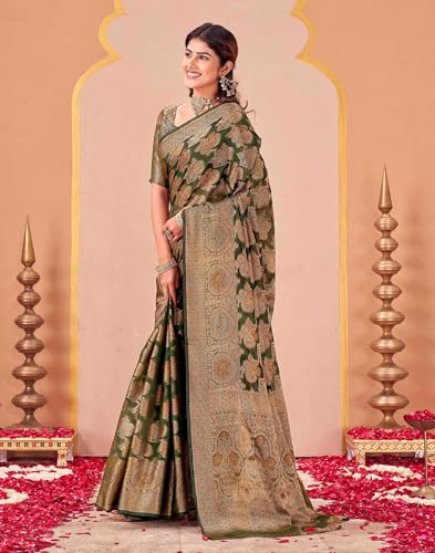 Image of SIRIL Women's Kanjivaram Soft Silk Saree Pure Silk Saree With Unstitched Blouse Piece