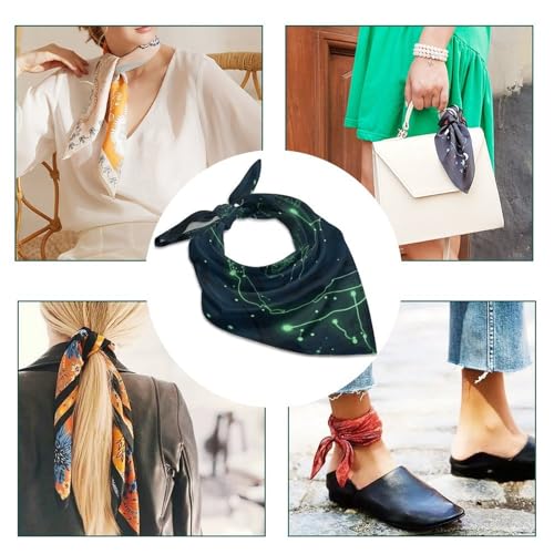 25" Silk Like Head Scarf for Women Fashion Square Glow in The Dark Bandana Pack Neckerchief Boho Sleeping Headscarf Hair Wrap Headband Satin Neck Scarfs for Bag Purse Hair Scarves4