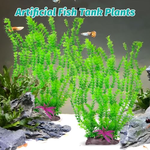 Image of Hamiledyi Aquarium Plastic Plants Aquarium Decor Artificial Fish Tank Plants,Tall Fish Tank Decorations, Extra Large Aquarium Plant 20.4-inch Tall,2PCS