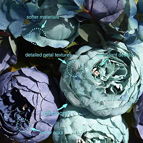 Image of FiveSeasonStuff Vintage Artificial Peonies Silk Peony Flowers and Hydrangeas for Wedding Bridal Home Decor - Beautiful Floral Centerpiece Arrangement Decoration with 2 Bouquets (Mixed Blue)