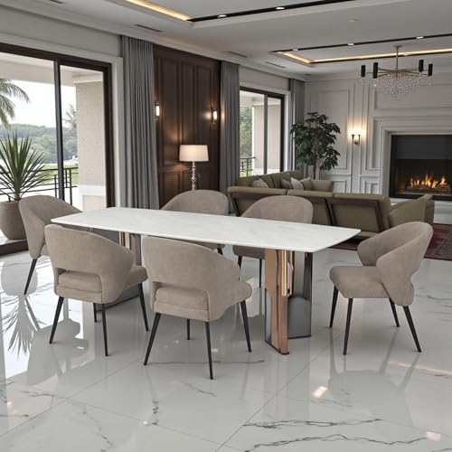 Image of The Attic Elite Aura 6 Seater Dining Set,Beige,Titanium, Rose Gold & Cream,160Cms