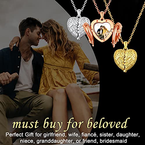 Silvercute Heart Locket Necklace That Holds Pictures Customized Platinum Plated Guardian Angel Wings Photo Lockets Pendant For Women Men #TOP1