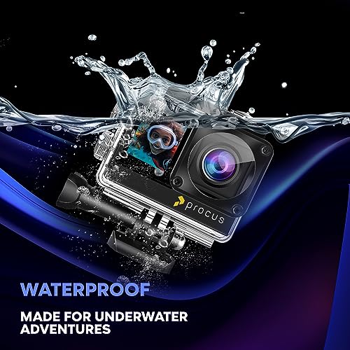 Image of PROCUS Rush Dual Screen 24MP Real 4K 60 FPS Action Camera with 6-Axis Gyro EIS Stabilization, 2X Batteries, USB Type-C External Mic, 170 Wide Angle & 24+ Accessories (with EIS & Dual Screen)