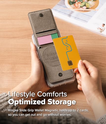 [Ringke] Card Holder Slide Grip Wallet Magnetic スライドカードホルダー SUICA PASMO Magsafe対応 最大2枚 カード収納 スタンド機能 定期入れ マグネット スマホカードケース カードホルダー カード入れ - Taupe Brown