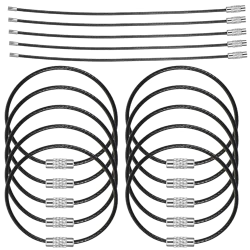 AOZUO 25 llaveros de alambre, llavero de cable de 15 cm, llavero de acero inoxidable, llavero grande, anillo de metal para senderismo, resistente y conectable, Negro , L