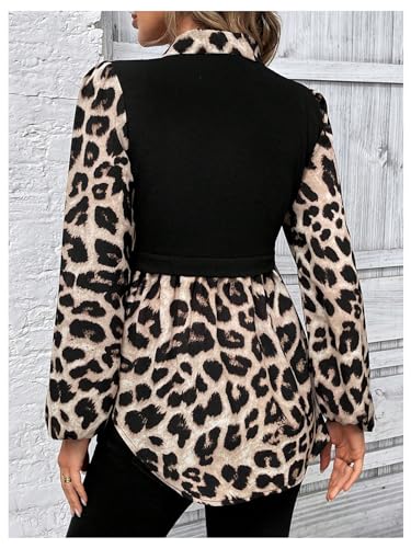 GORGLITTER Women's Cheetah Leopard Animal Print Peplum Top Blouse Lantern Long Sleeve Fall Teacher Baby Doll Twofer Top2