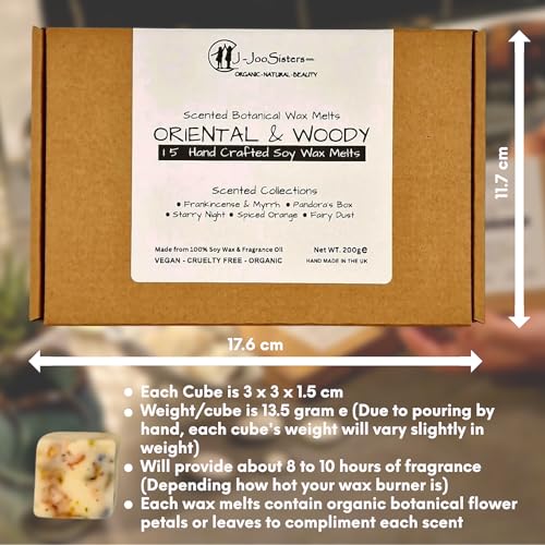 Oriental & Woody - Highly Scented Botanical Wax Melts Collections (15 x 13.5g Hand Crafted) - Vegan Friendly & Cruelty Free - Plastic Free - Provide 8 to 10hrs scents/cube - Made in the UK - Image 5