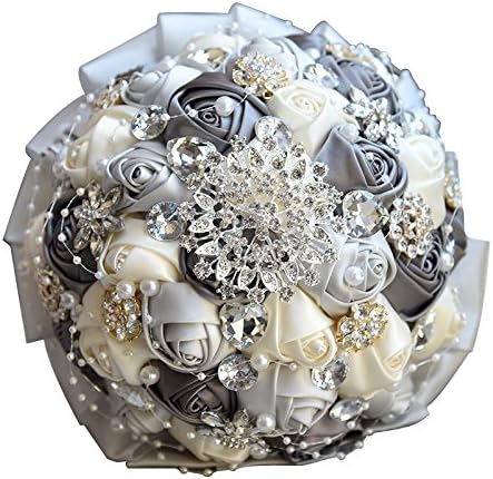 Wedding Flowers Bridal Bouquets Elegant Pearl Bride Bridesmaid Wedding Bouquet Crystal Sparkle(White)
