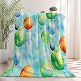 Azul Manta De Franela Antidecoloración - Acuarela Espacio Líneas Planetas Patrón Suave Y Sin Pelusa para Cama Sofá Dormitorio Sala De Estar Viajes, 70 x 100 cm