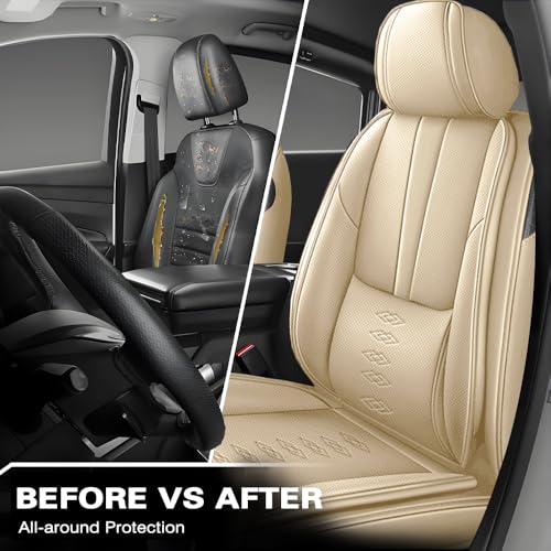 Image of Car Seat Covers for Neon,for Dodge Neon 2000-2005,Leather Front Seat Covers,Airbag-Compatible Car Seat Protectors,Waterproof Seat Cover for Cars(Beige,2PCS Only)
