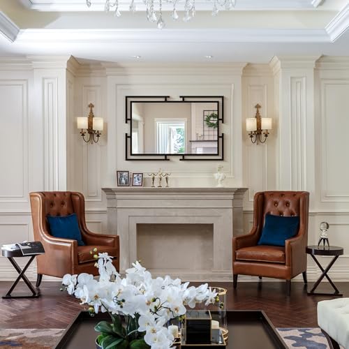 Image of Large Decorative Wall Mirror, 24 inchx36 inch Black Mirror for Bathroom, Tempered Glass Wall Decor with Metal Frame for Living Room, Modern Farmhouse Style, Horizontal /Vertical