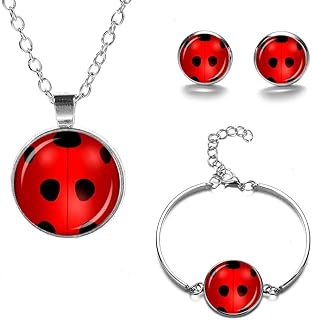 Lucky Ladybug FKOJMH Ladybug Earrings Good earrings for girls lucky the ladybug Ladybug necklace for girls Ladybug Costume earrings, Red, 17.7'' + 2''