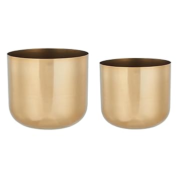 amazon basics Luxe Metal Planters (Set of 2) | Flower Pots for Living Room (Glossy Rose Gold) - image, photos