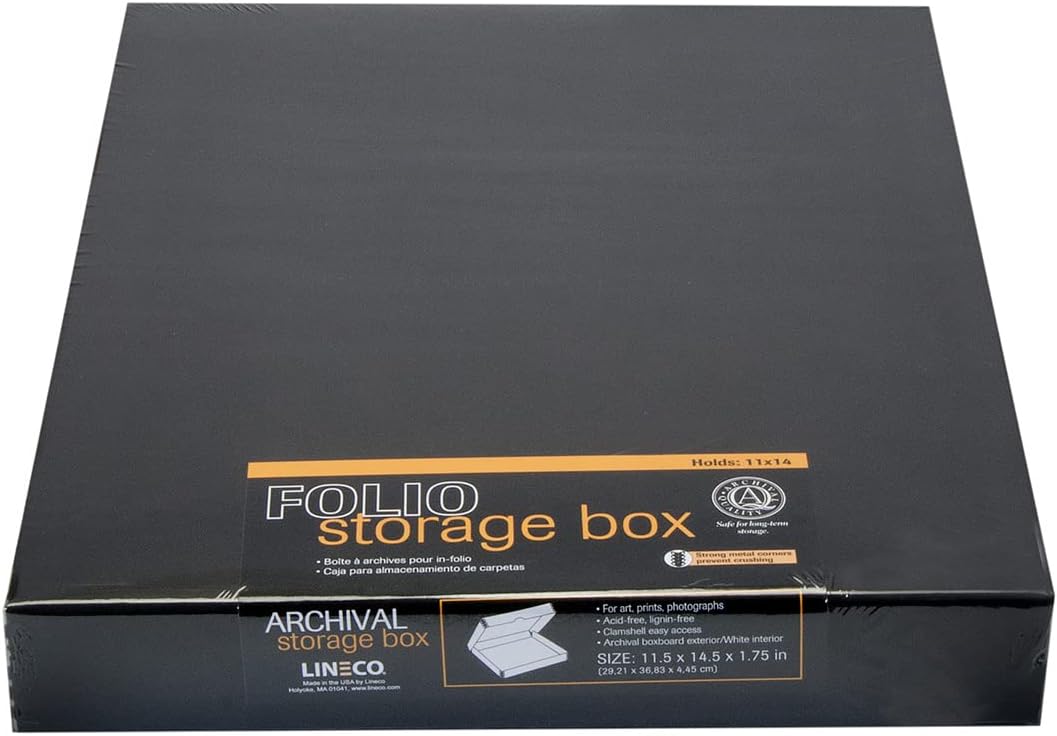 Lineco Folio Storage Box. Archival Clamshell with Metal Edge Boxboard